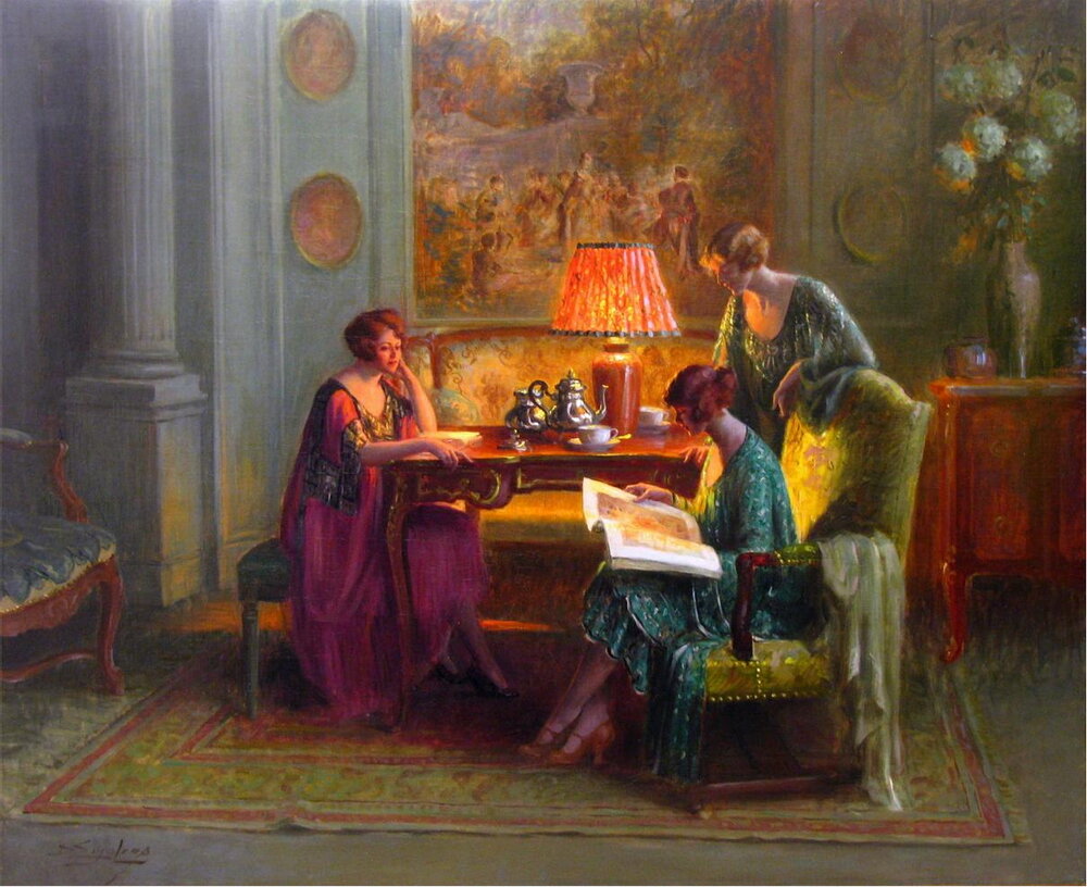 Вечер разговоров. Художник Delphin Enjolras 1857-1945. Картина д.Анжольра. Беседа живопись. Чаепитие на картинах знаменитых художников.